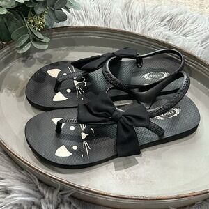 Joyfolie Jujubee Black Kitty Cat Bow Flip‎ Flop Thong Sandal Shoe Size W8